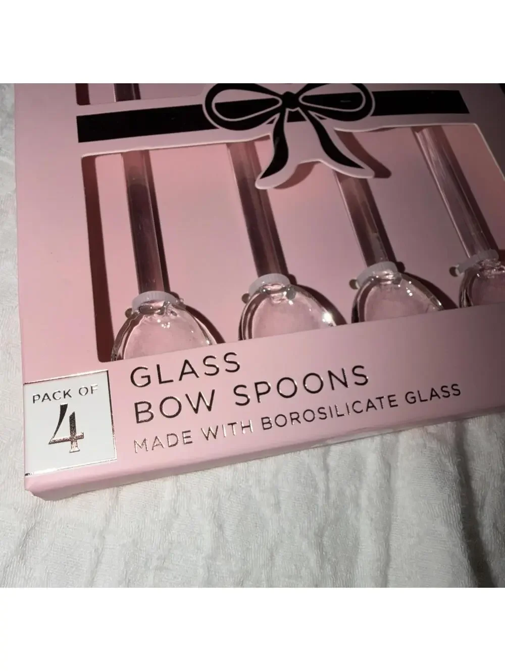 Cleo & June Glass Pink Bow Spoons Set of 4 NEW